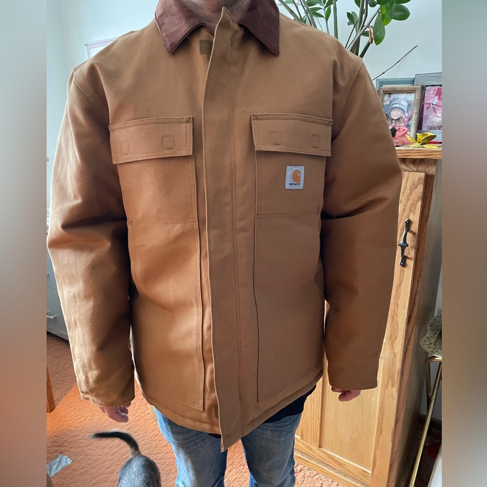 🦆 Carhartt Men's Traditional Arctic Quilt Lined Duck Jacket Brown US Large 🦆